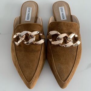 Steve Madden Finn Suede Mules with Gold Chain Accent
